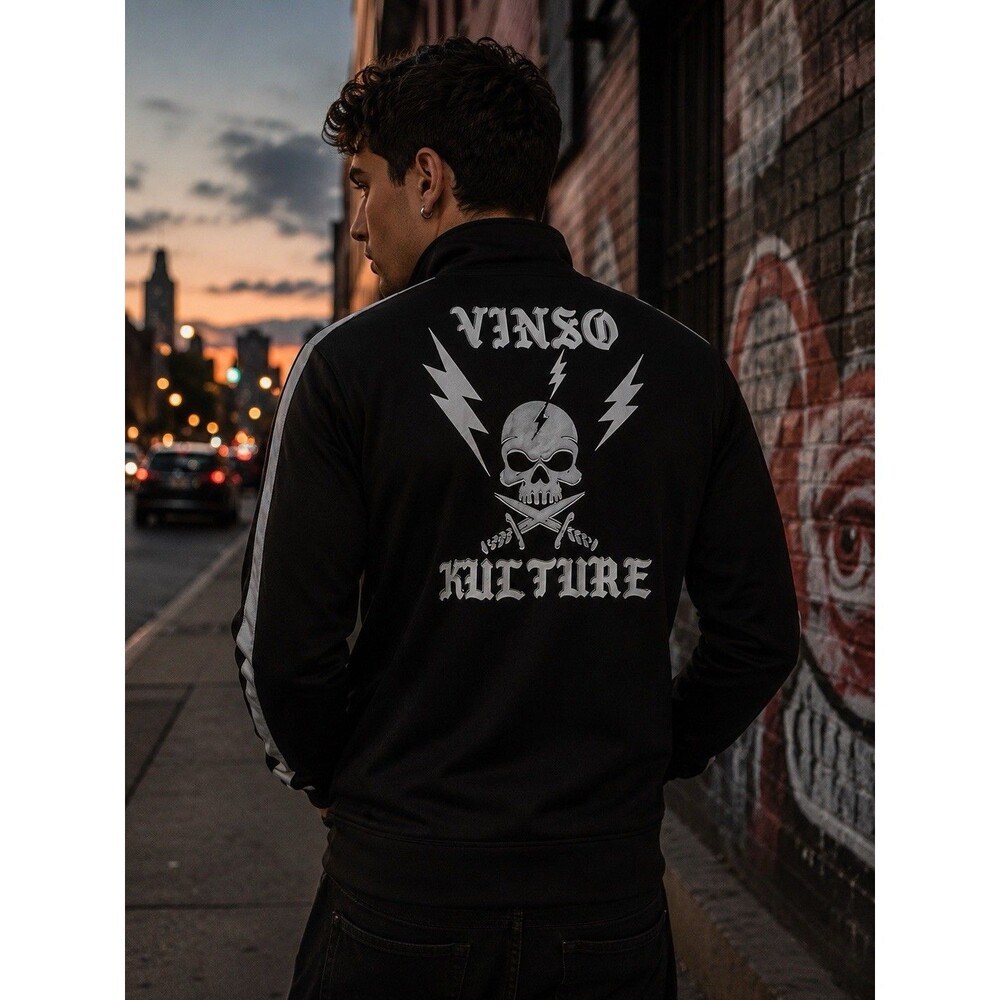 Rebel Minds Vinso Kulture Skull Track Jacket Black Full Zip Men’s Medium Goth M